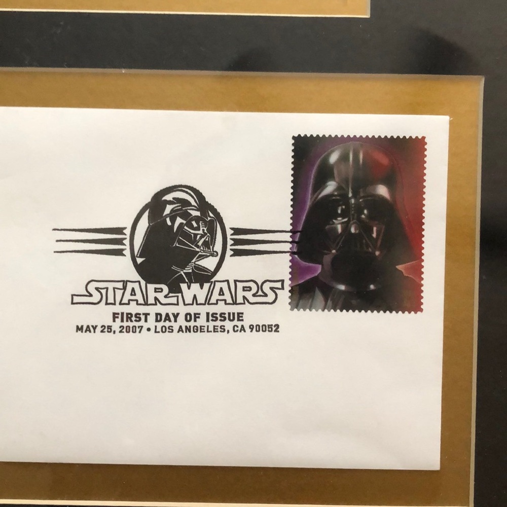 Framed Star Wars first day of issue stamps